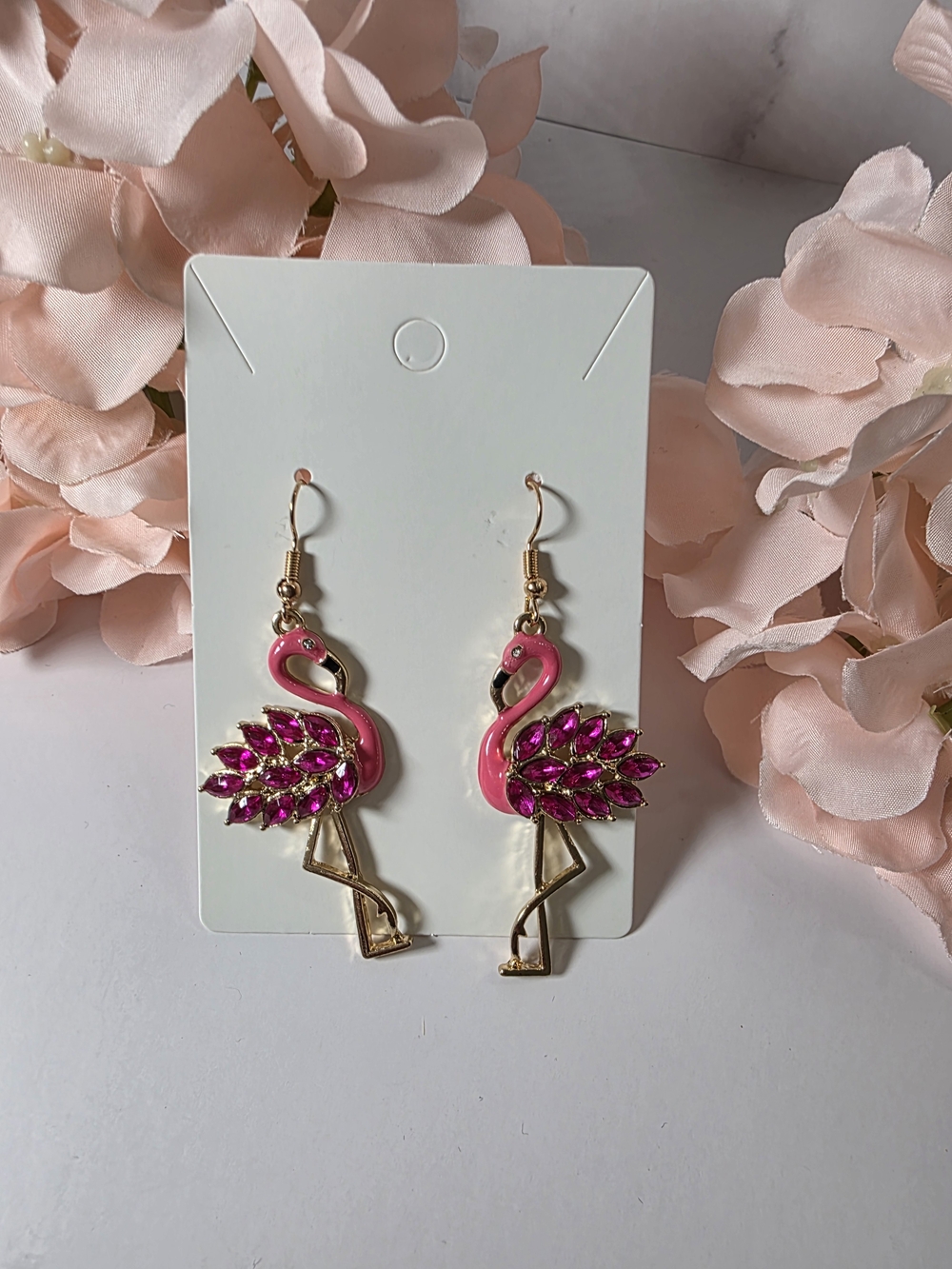 Betsey Johnson - Pink Flamingo Drop Earrings with Fuchsia Rhinestones
